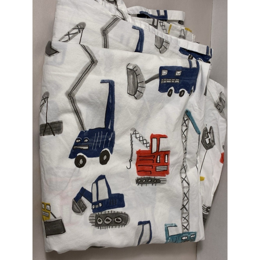 Pottery Barn Kids Flat Sheet Sz Full Construction Trucks 100% Cotton